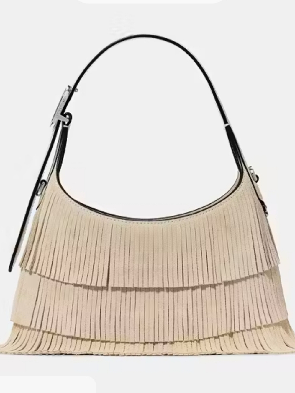 kate spade Beige Suede Fringe Hobo Crossbody/ 6 By 9 Inches